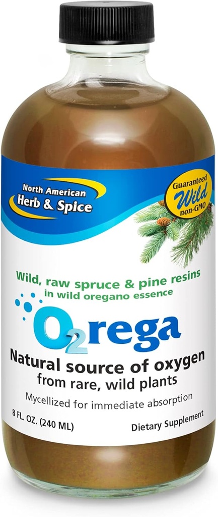 NORTH AMERICAN HERB & SPICE O2rega - 8 oz - Source naturelle d'oxygène - Supporte les niveaux d'énergie - P73 Origan, épinette et pin - Mycellisé pour l'absorption maximale - Non-OGM - 16 portions