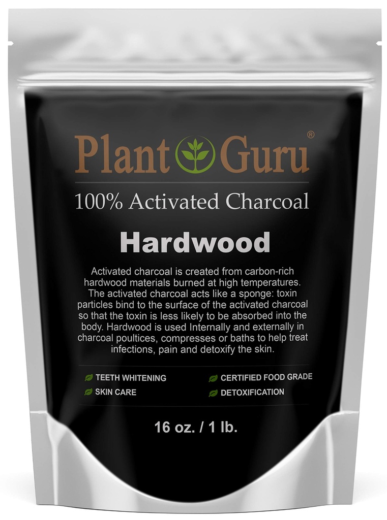 Poudre de charbon activé 1 lb. Bois franc - Nourriture de qualité Kosher Non-OGM - Blanchiment des dents, masque faciale et fabrication de savon. Promotion de la désintoxication naturelle et aide à la digestion