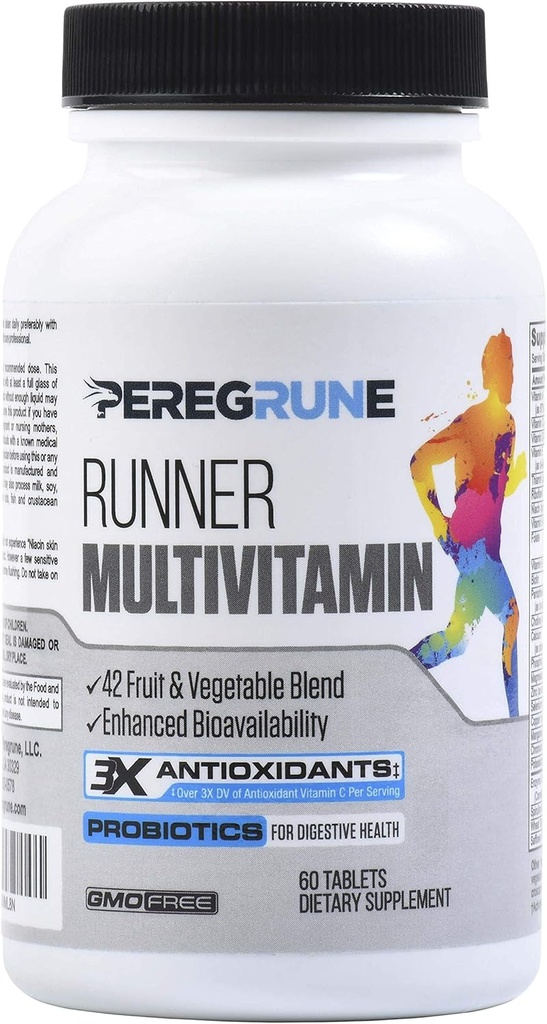 Multivitamine de runner – Vitamine artificielle avec des antioxydants pour la santé / Running Recovery – Complexe B complet pour l'endurance, l'énergie – Probiotiques, aliments entiers – Suppléments de course certifiés