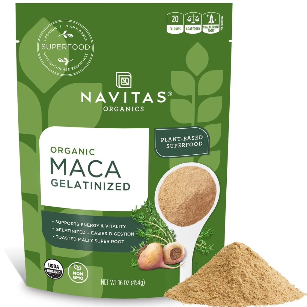 Navitas Organics Maca Poudre gélatinisée, 16 oz. Sachet, 90 portions — biologique, non-OGM, sans gllutène (paquet de 1)