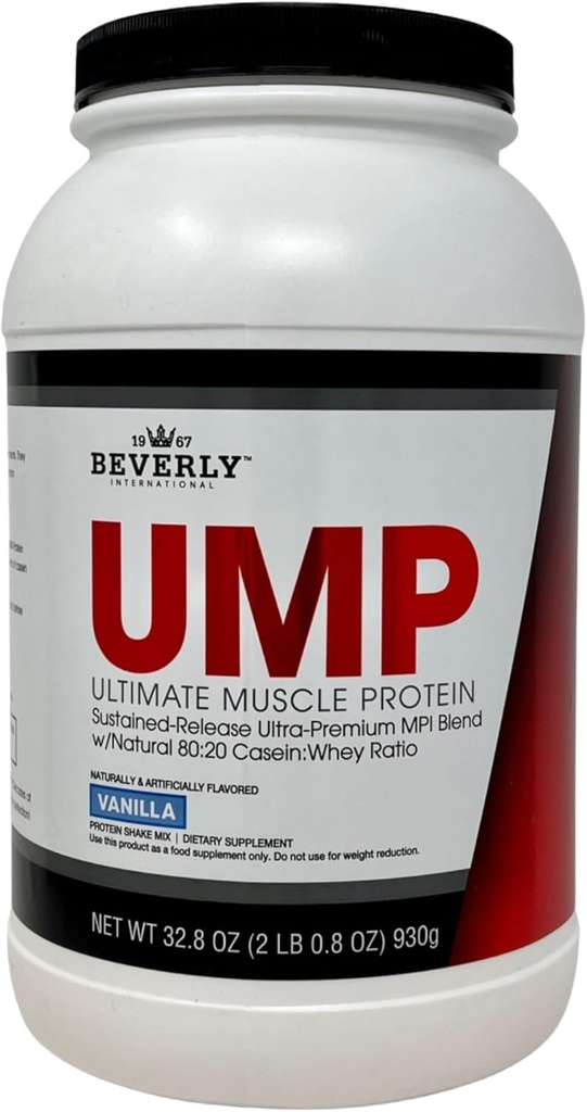 Beverly International poudre de protéines UMP, Vanille. Unique Whey-Casein Ratio construit Lean Muscle. Facile à digérer.