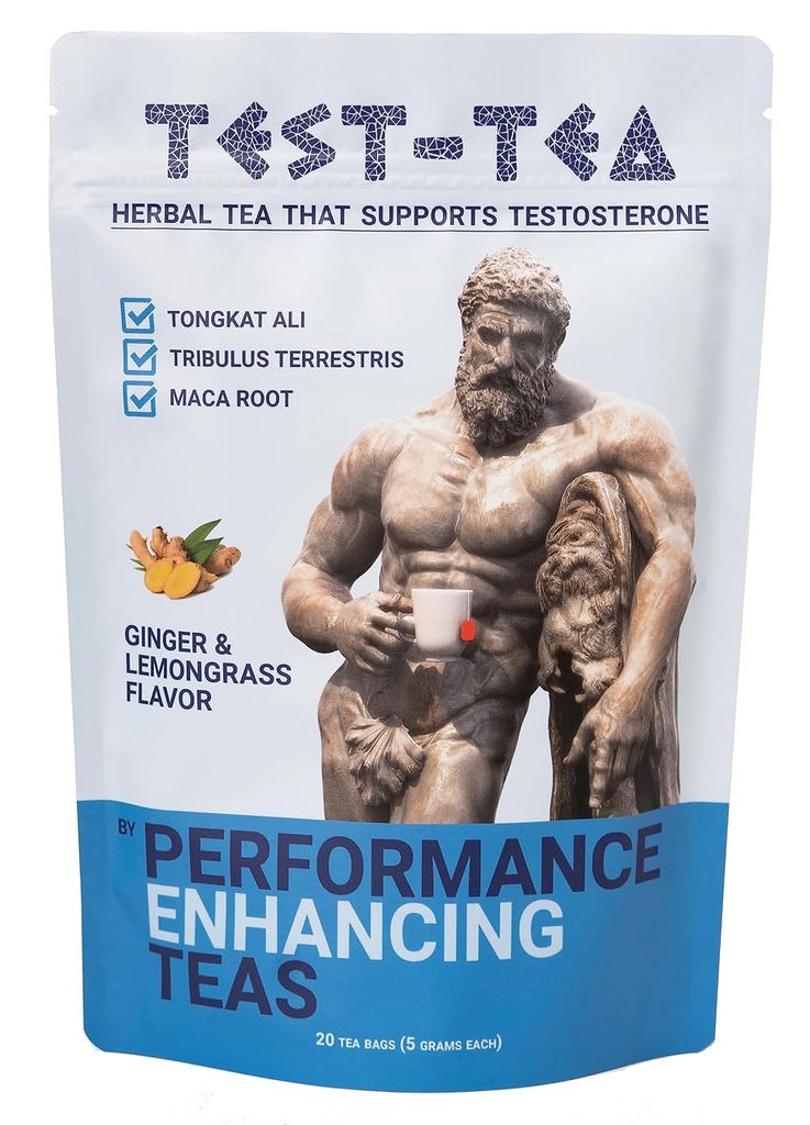 Test-Tea=Testostérone Boosting Herbal Tea for Men=Ginger and Lemongrass Flavor=20 Pack Bag=Tongkat Ali, Tribulus Terrestris and Maca Root by Performance Enhancing Teases