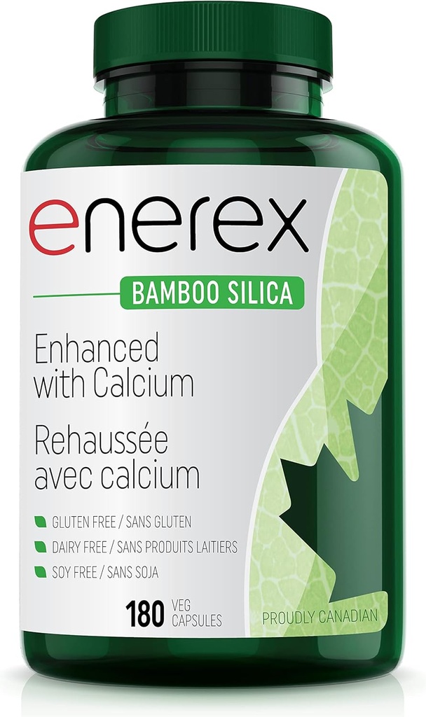 Silica de bambou avec citrate de calcium - 180 capsules de légumes pour la santé osseuse et dentaire, amélioration de la croissance des cheveux, de la peau et des ongles - supplément à base de plantes, extrait de bambou et silice organique pour le bien-être
