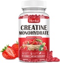 Monohydrate de créatine pour les hommes et les femmes, croustillant 3g Monohydrate de créatine avec la vitamine B12 pour la croissance musculaire et la récupération-Vegan, fraise naturelle, 90 gommies