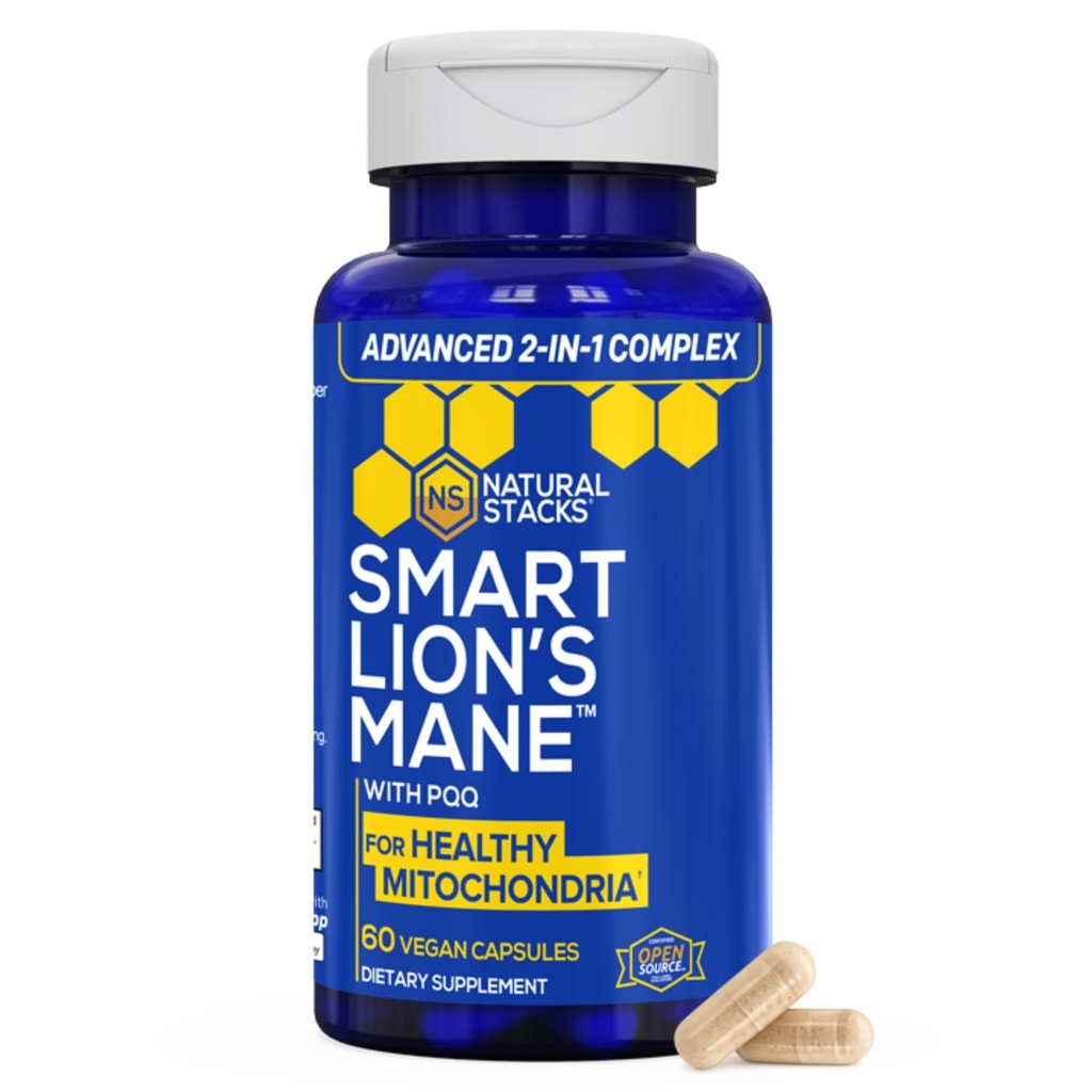 Capsules de complément biologique de la Mane de Lions - 1000mg Champignon de la Mane de Lions avec 10mg PQQ - Optimisateur de cellules cérébrales pour la mémoire, l'apprentissage, la fonction mitochondriale - 60 Capsules de champignons du corps fruitiers