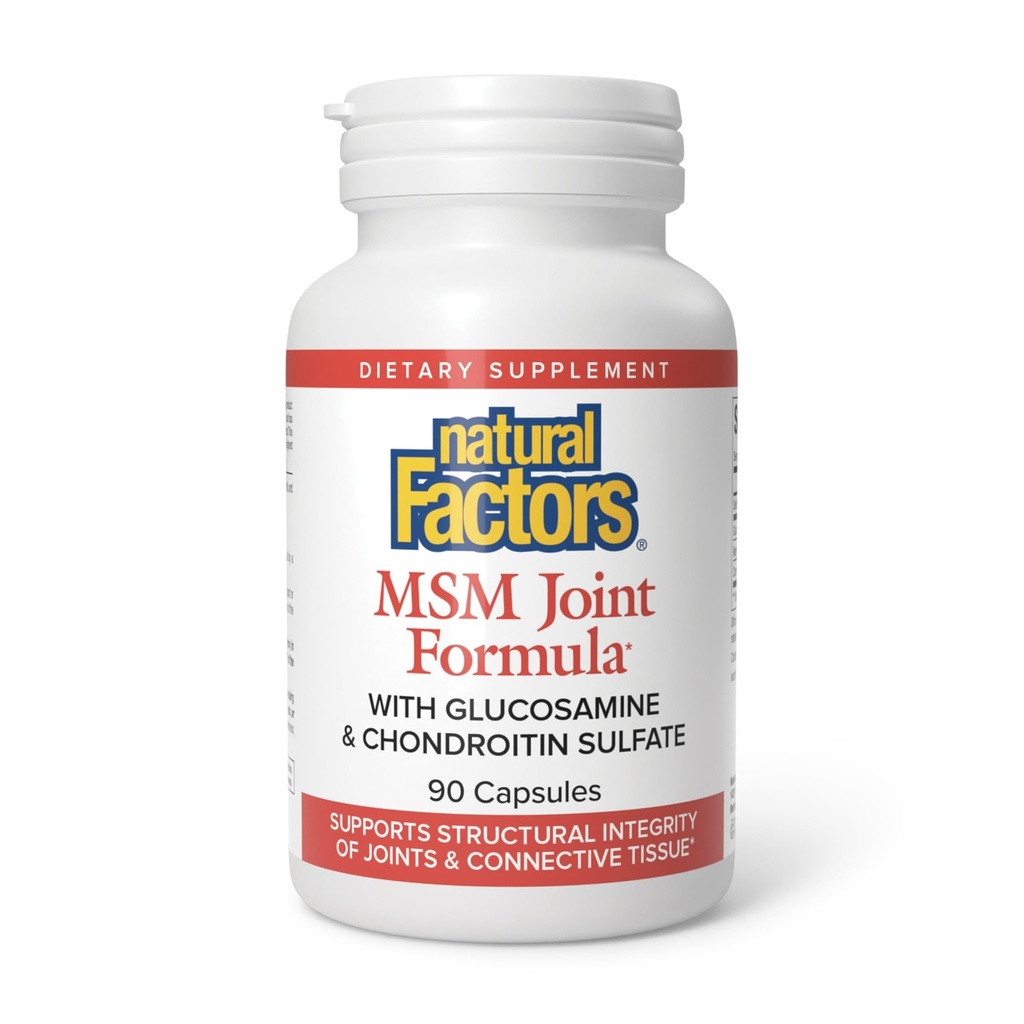 Facteurs naturels, formule MSM articulaire, soutient l'articulation saine, le muscle et le cartilage avec la glucosamine et le sulfate de chondroïtine, 90 capsules (90 portions)