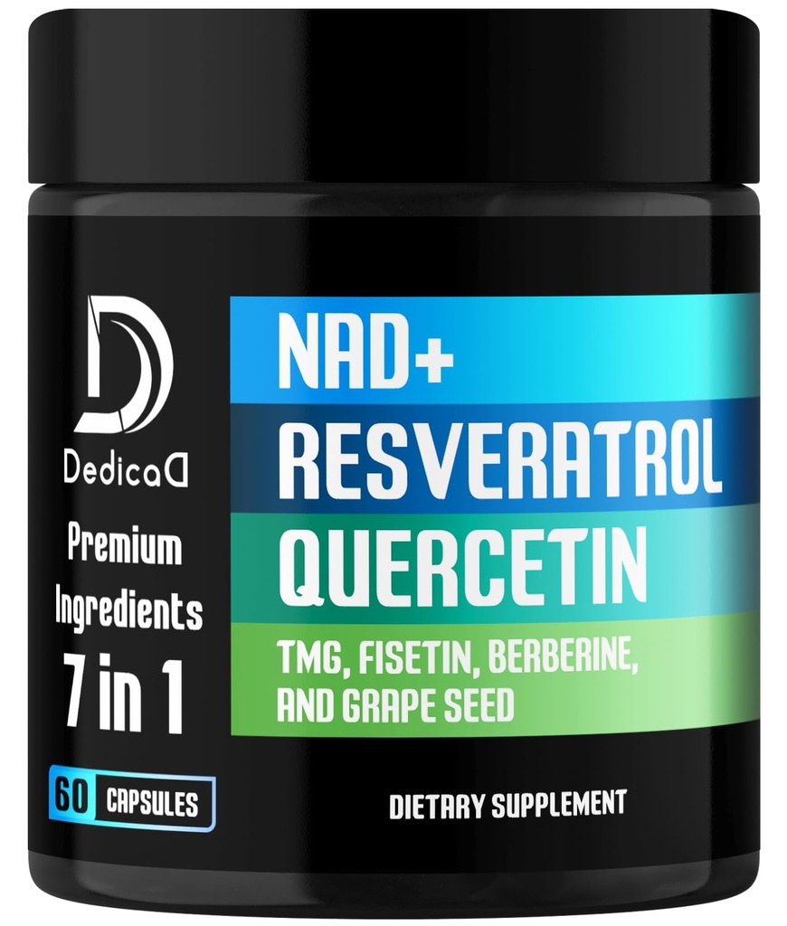 NAD.+ Supplément - Combiné à Resveratrol, Quercetin, Berberine, Fisetin, TMG et Graines de raisin - 60 Capsules