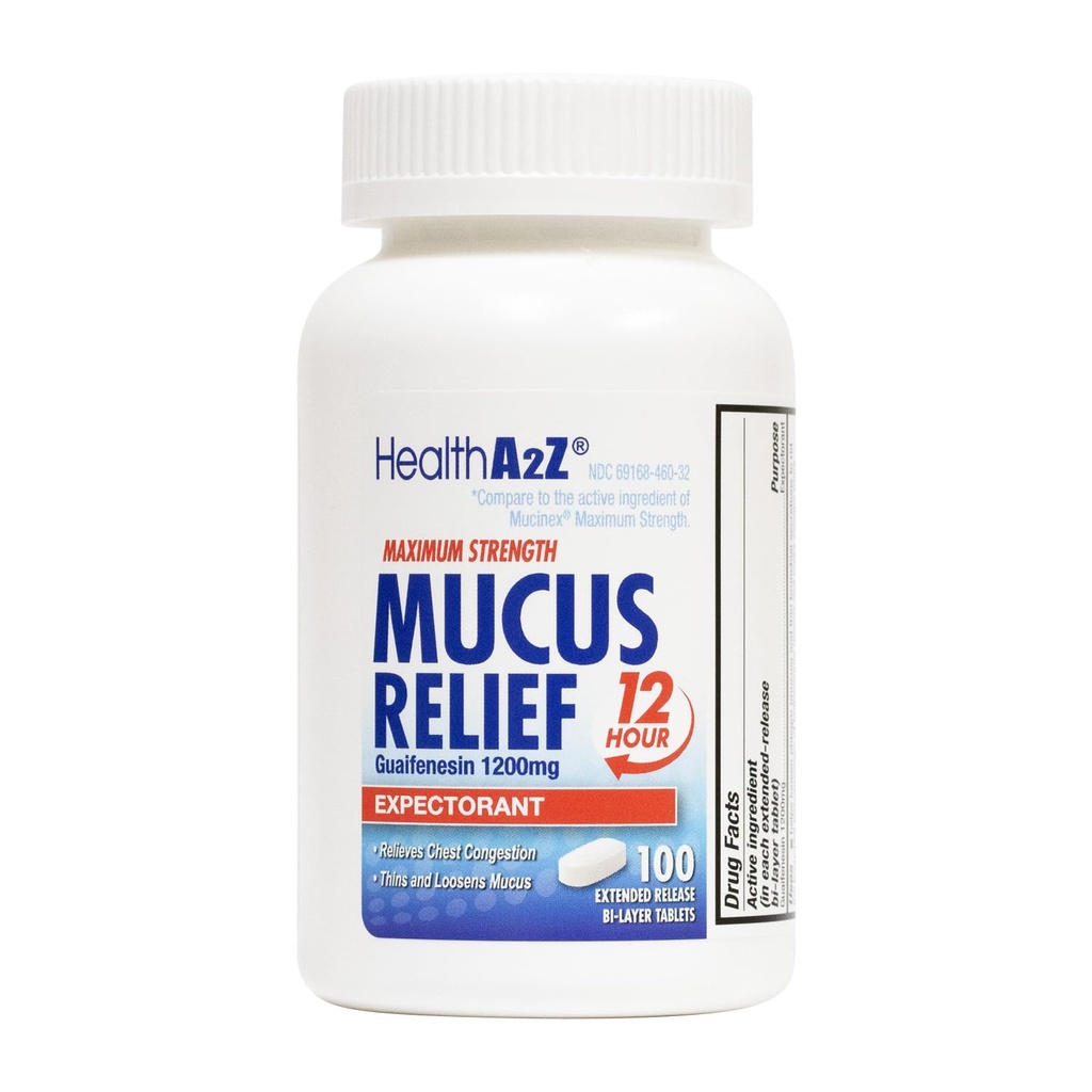HealthA2Z® Mucus Relief (en anglais seulement) Guaifenesin 1200 mg 100 Comprimés (100 comprimés)