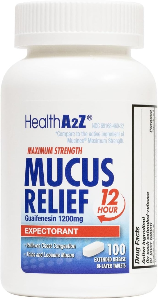 HealthA2Z® Mucus Relief (en anglais seulement) Guaifenesin 1200 mg 100 Comprimés (100 comprimés)