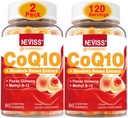 NEVISS sans sucre CoQ10 Gommies remplies de vitamine B12 1000mcg, Rhodiola Rosea et Panax Ginseng Extrait, vitamine B6, Coenzyme Q10 Supplément, 2 Pack