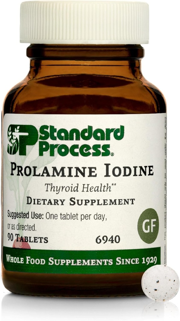 Processus standard Prolamine Iodine - supplément de santé thyroïde - soutien essentiel endocrinien avec l'iode - sans gluten, sans lait et sans soie - 90 comprimés (90 portions)