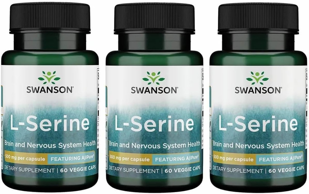 Swanson Ajipure L-Serine - Supplément acide amino appuyant la santé cérébrale et la fonction du système nerveux - Formule naturelle favorisant la fonction cognitive - (60 capsules de Veggie, 500mg chacune) (3 pack)