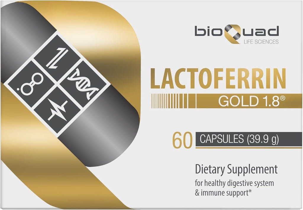 Lactoferrine Gold 1.8 - pour le soutien immunitaire, la santé digestive et l'absorption du fer - Sans lactose, sans gluten, sans OGM (60 Nombre)