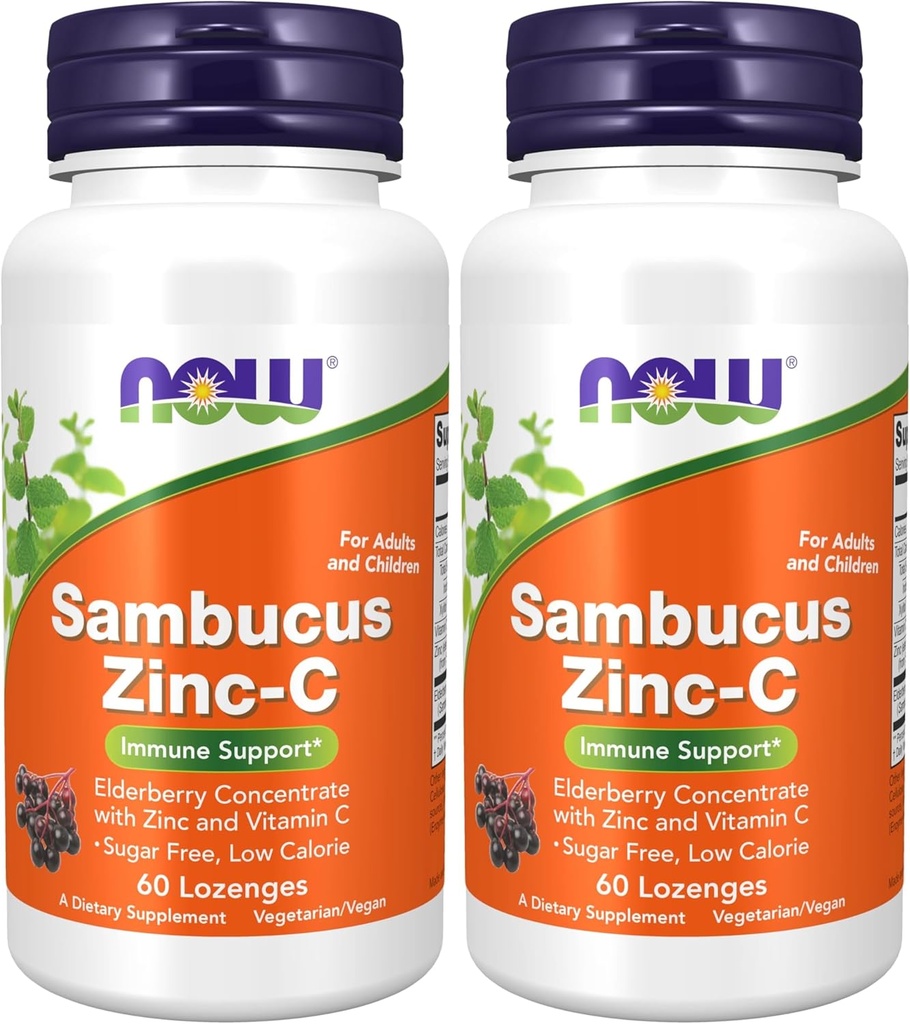 MAINTENANT Suppléments, Sambucus Zinc-C avec concentré de baies aînées et vitamine C, 60 Lozenges (paquet de 2)