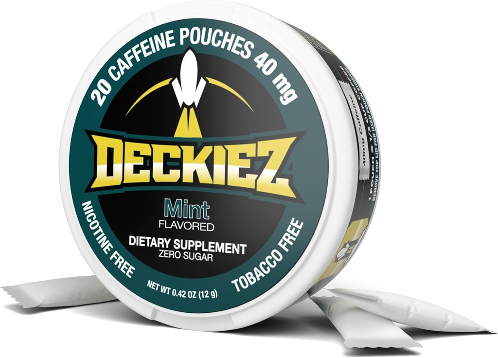 Pochettes Deckiez Energy, 5 Canettes (100 portions), Supplément de caféine sans sucre, Pochettes de café et boisson énergétique alternative, Pochettes de caféine de 50mg, Arôme de menthe