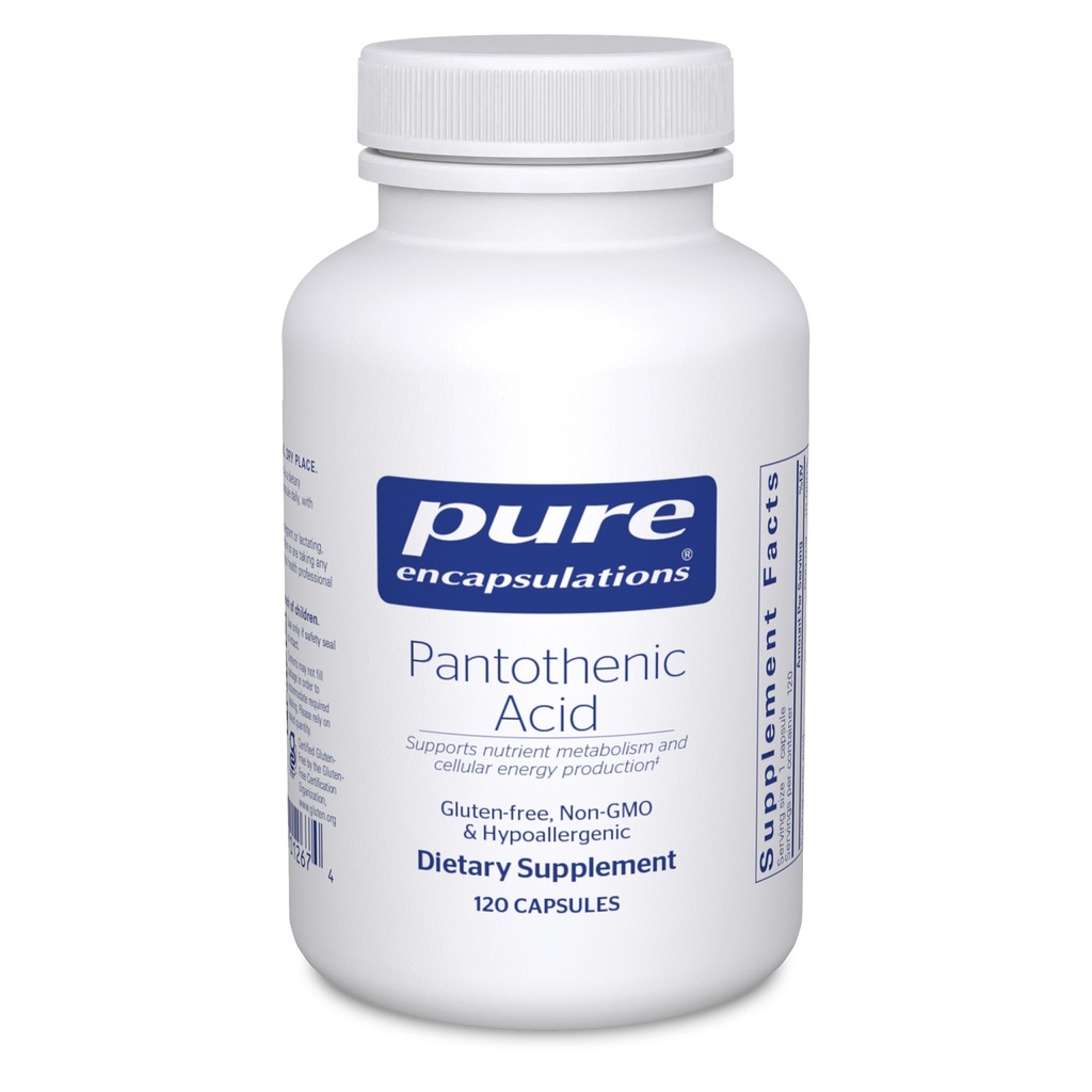 Encapsulations pures L'acide pantothénique : Un supplément hypoallergénique soutient la production d'énergie cellulaire, la santé adrénale et cardiovasculaire : 120 capsules
