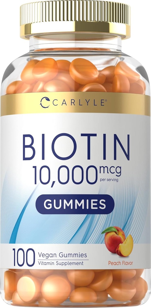 Carlyle Biotin 10000mcg Gummies.com 100 Count.comcomplément Peach Flavor.com Vegan, non-OGM, sans gluten