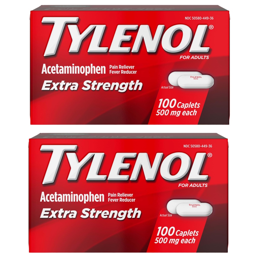 Tylenol Extra Strength Pain Relievers and Fever Reducer Caplets, 500 mg d'acétaminophène, pilules anti-douleur pour maux de tête, maux de dos, de dents et d'arthrite mineure