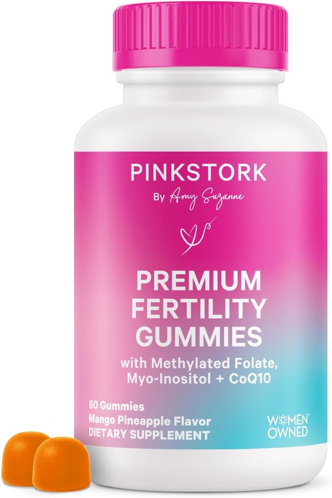 Gommies de fertilité pour les femmes – Flaveur de mangue d'ananas, Soutien à la conception avec Myo-Inositol, CoQ10, Folate, zinc, vitamine D, B6, B12 – Supplément santé hormonale et reproductive – 60 Gommies