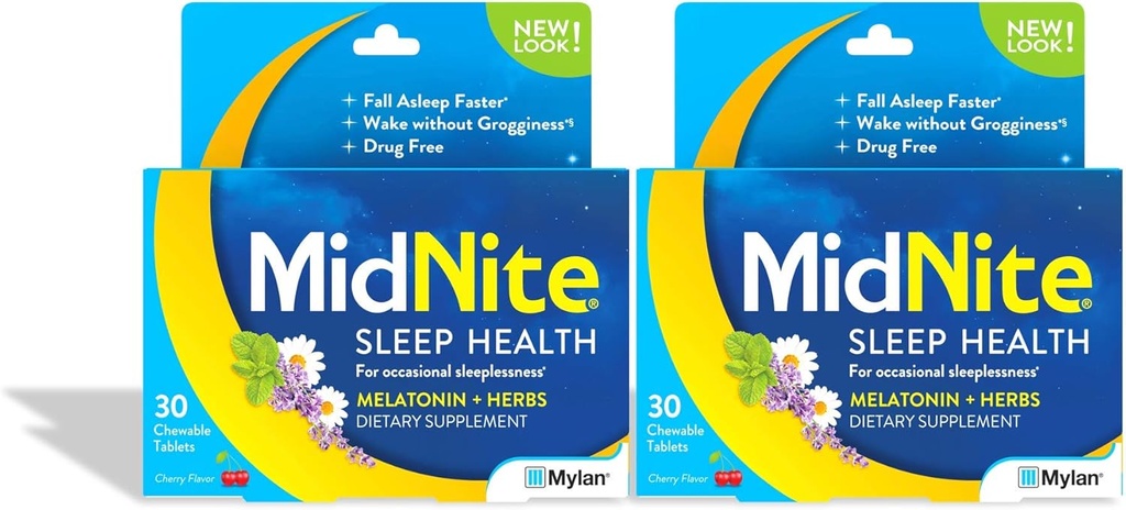 MidNite Natural Sleep Supplement, Chewable Tablets, Cherry Flavored, 30 Count (Pack of 2)