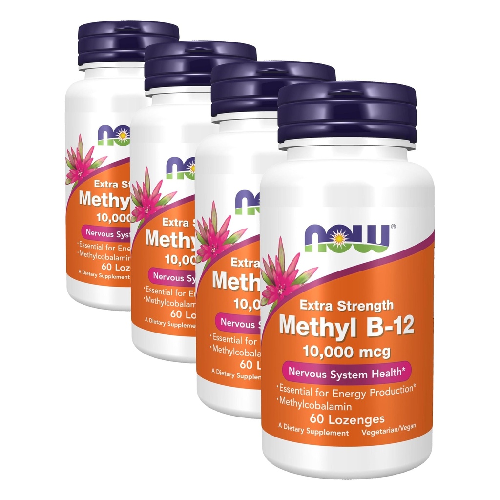 MAINTENANT Suppléments, méthylB-12 (méthylcobalamine) 10 000 μg, Santé du système nerveux*, 60 Lozenges (paquet de 4)