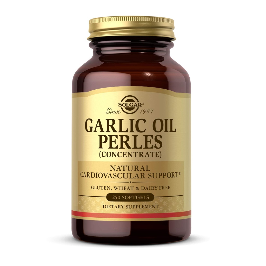 Huile d'ail de Solgar Perles, 250 Softgels - Support cardiovasculaire naturel - Huile d'ail concentré, odorat réduit - sans gluten, sans lait - 250 portions