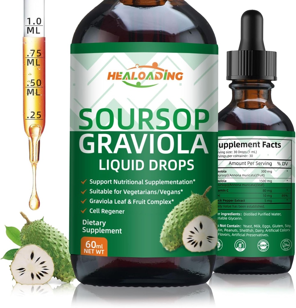 Susop Bitters Liquid Drop: Bio Graviola Sousop Leaf Extract Liquid pour le support cellulaire, la régénération, Immune Boost, Relax et Antioxydant Support