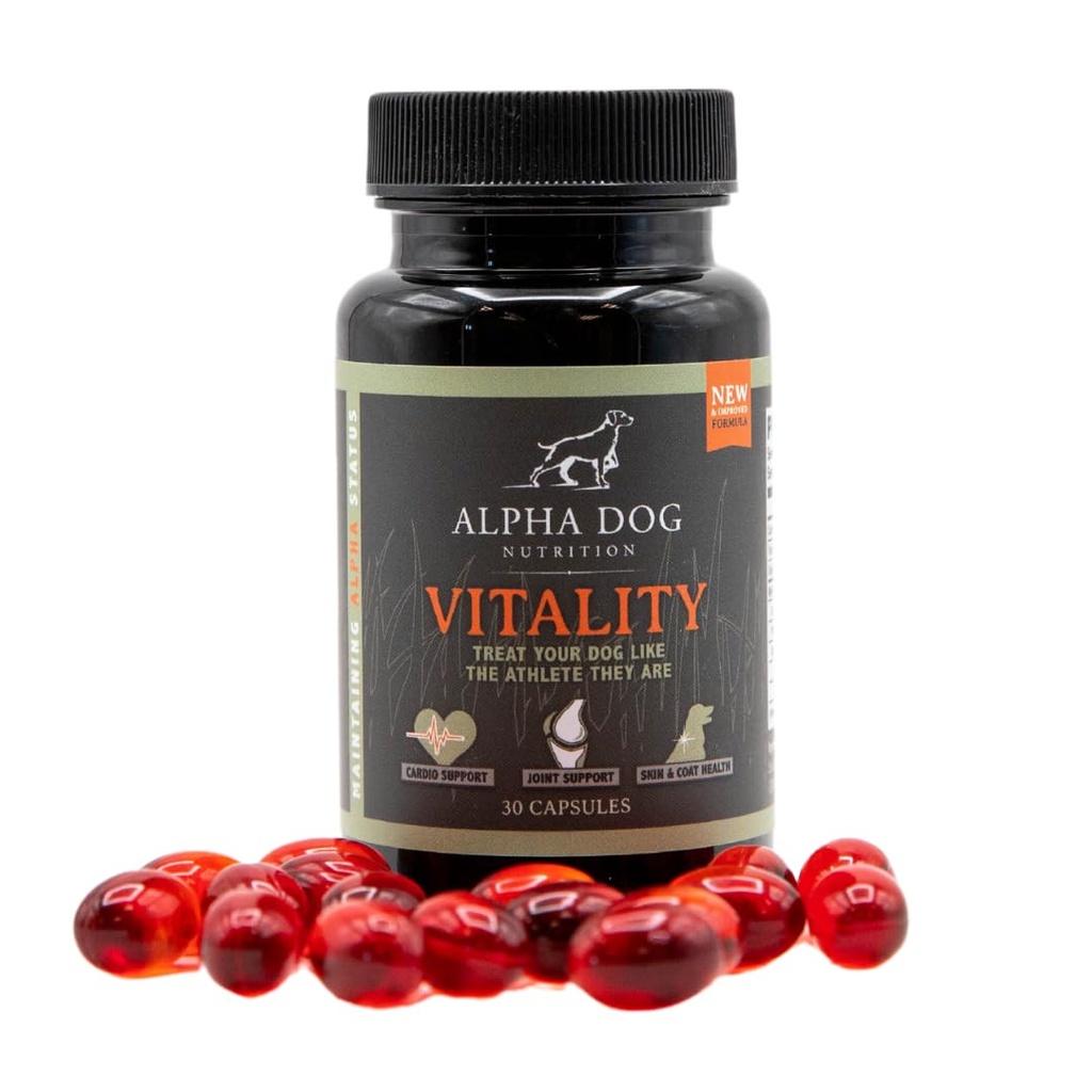 Huile de krill pour chiens - Vitalité par Alpha Dog Nutrition – réduit les allergies pour chiens, les démangeaisons et la literie – favorise la santé de la peau et du manteau