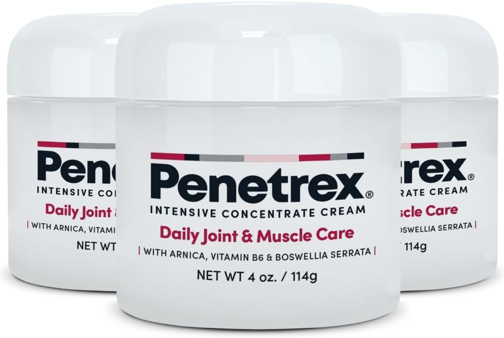 Thérapie des articulations et des muscles Penetrex - Confort apaisant pour le dos, le cou, les mains, les pieds - Rubule du corps entier premium avec Arnica, Vitamine B6 MSM & Boswellia - Crème de 4oz (3 Pack)