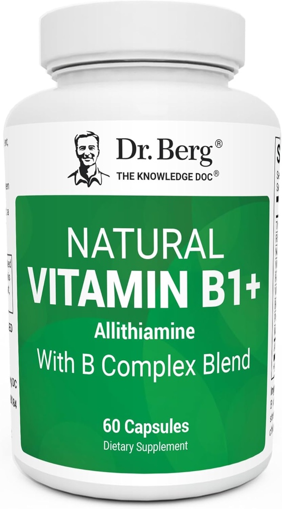 Complexe Dr Berg Vitamine naturelle B1 B6 B12 - Supplément vitamine B1 à l'allithiamine avec 8 Complexe Vitamine B essentielle pour les hommes et les femmes incluant Thiamine, Niacine, Folate, Magnésium et plus - 60 Capsules
