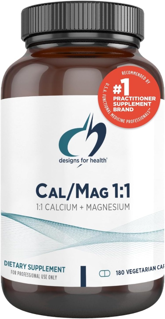 Conceptions pour la santé Cal/Mag 1:1-200mg Malate de magnésium chélaté + 200mg Supplément de malate de calcium - Non-OGM, Nutriments de soutien des os hautement absorbants (180 capsules)