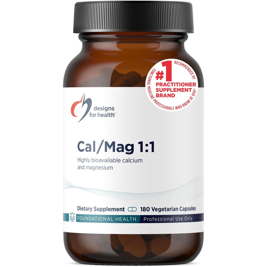 Designs for Health Cal/Mag 1:1-200mg Malate de magnésium chélaté + 200mg Supplément de malate de calcium - Non-OGM, Nutriments de soutien des os hautement absorbants (180 capsules)