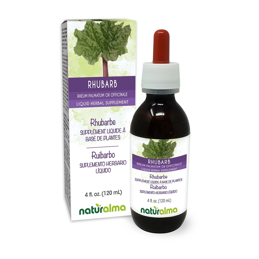 Naturalma Rubarb (Rheum palmatum ou Rheum officinale) Teinture sans alcool et rhizome - 4 fl oz Extrait liquide dans les gouttes - Supplément à base de plantes - Vegan