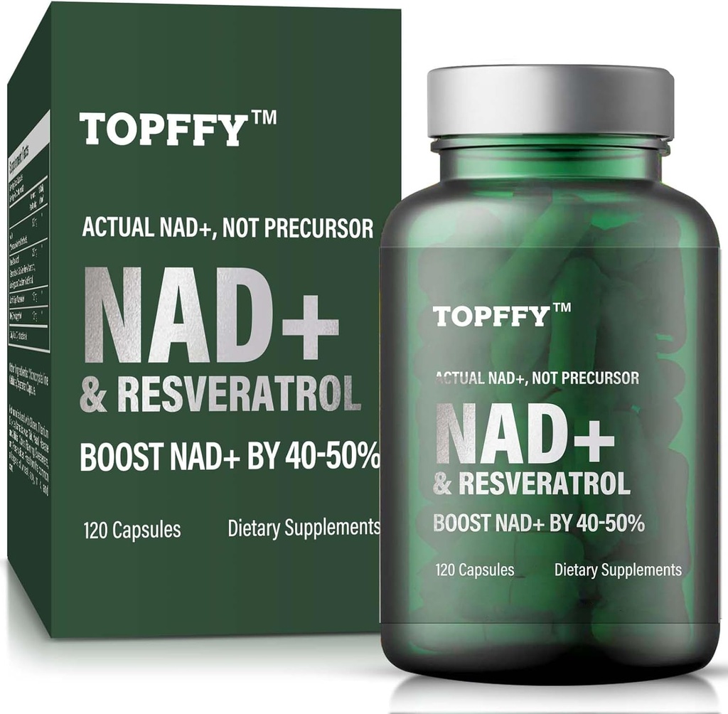 Supplément NAD+, Supplément NAD+ & Resveratrol pour l'absorption maximale pour l'énergie cellulaire de soutien, la défense du vieillissement, 120 Softgels