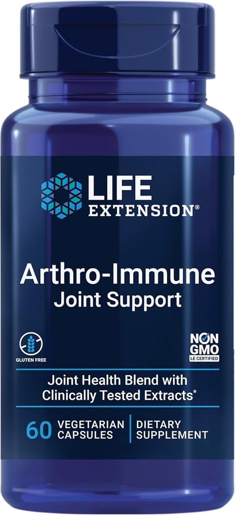 Life Extension Arthro-Immune Joint Support, Curcumin EliteTM Turmeric Extract, Andrographis paniculata, Supports Mobilité et Flexibilité, Végétarien, Sans gluten, Non-OGM, 60 Capsules