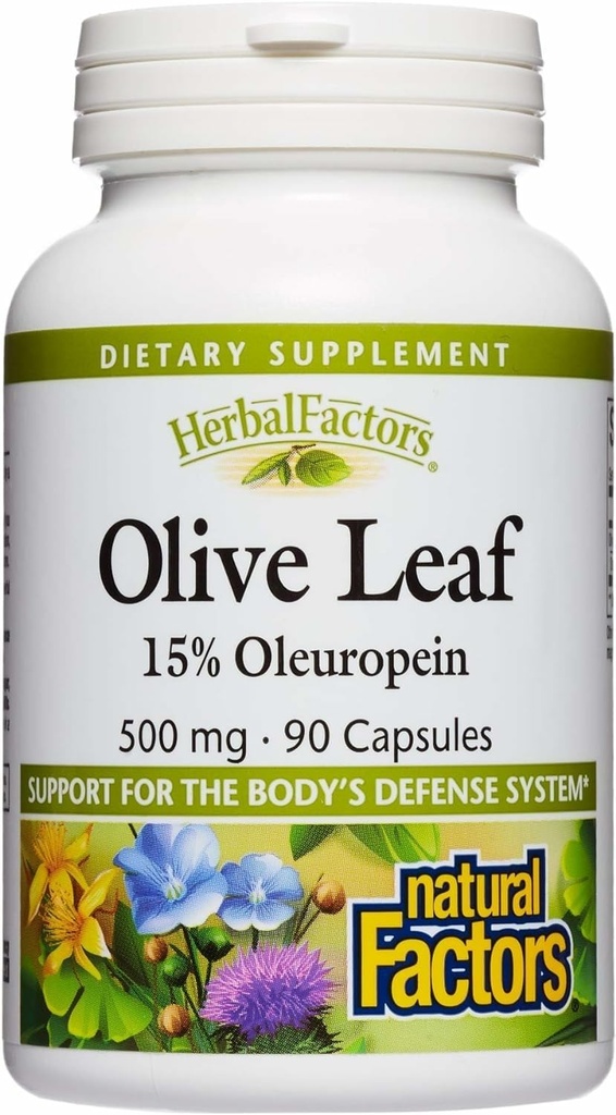 HerbalFactors par facteurs naturels, Olive Leaf 500 mg, Formule de bien-être naturel, 90 Capsules