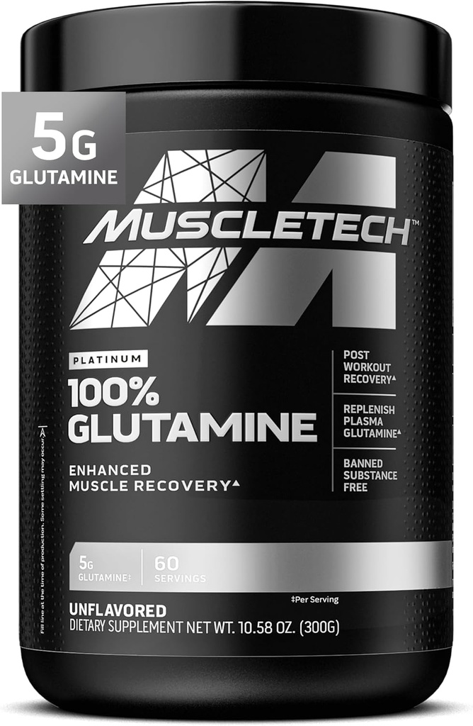 Muscletech 100% L-Glutamine Poudre pour une récupération musculaire améliorée - Pure L Glutamine Muscle Growth Builder & Energy Boosting Supplément nutritionnel pour les hommes et les femmes - Sans saveur, 60 portions