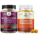 Ensemble de capsules de berry Hawthorn Extra Strength - Suppléments de digestion et de santé cardiaque et gummies curcuma pour adultes Peach Flavor - Gummies de soutien articulaires Extra Strength