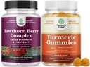 Ensemble de capsules de berry Hawthorn Extra Strength - Suppléments de digestion et de santé cardiaque et gummies curcuma pour adultes Peach Flavor - Gummies de soutien articulaires Extra Strength