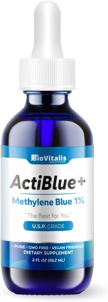 Actiblue+ Méthylène Bleu 1% : Méthylène Bleu Laboratoire tiers certifié ISO testé 99,9% Pas de formaldéhyde Pas d'alcool Pas de gluten & OGM(2Fl. Oz)
