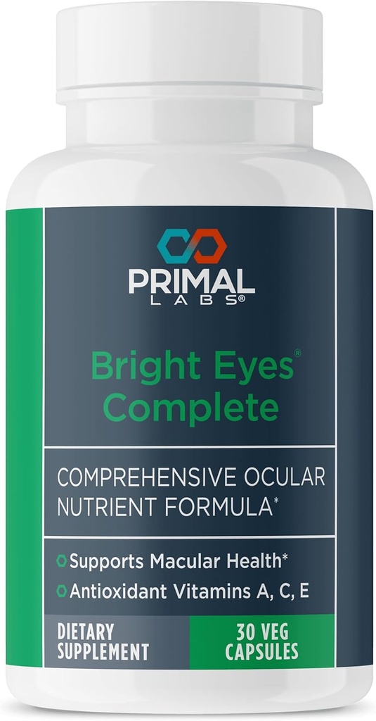 Primal Santé Yeux Brillants Complète - Santé Oculaire et Maculaire - Vision claire - Formule Lutéine et Zeaxanthin - Vision saine - Soulage la souche oculaire de la lumière bleue - Supplément alimentaire - 30 capsules