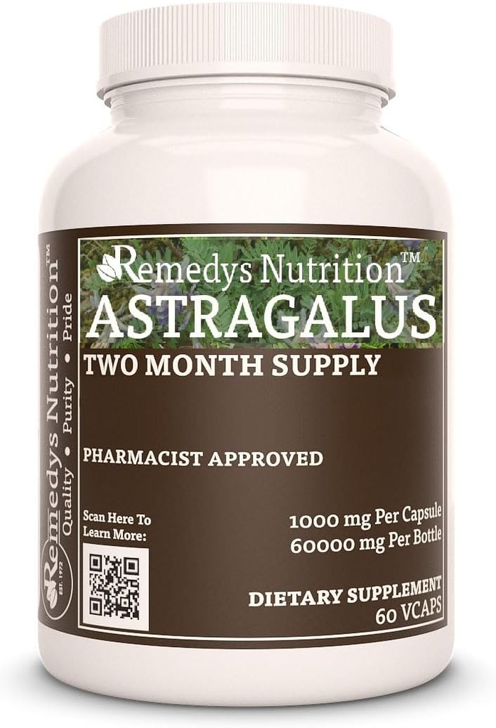 Astragalus Remedy Nutrition MEGA Strength 1000 mg par gélule/60 000 mg par bouteille VCaps végétaliens