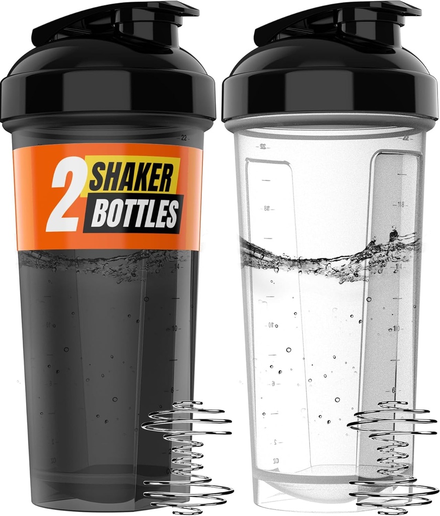 Bouteille de shaker de protéines WrexX 2 Pack - jusqu'à 28oz, 2x boule de shaker, Portable pré-entraînement Bouteilles de shaker de protéines Whey pour les shakes de protéines, Bouteilles de shaker de preuve de fuite pour les mélanges de protéines