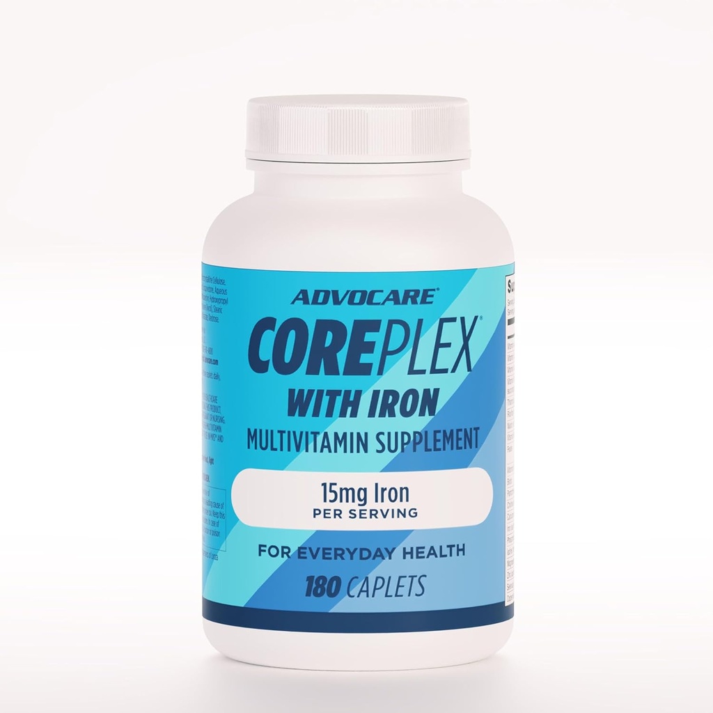 AdvoCare CorePlex avec fer - Multivitamine avec vitamine A, B-6, B-12, C & E - Comprend également la Thiamine, l'acide folique et le magnésium - 180 Caplets