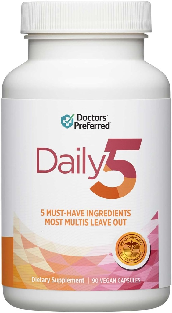 Doctors' PREFERRED Daily5 Multivitamine pour les femmes et les hommes, ingrédients validés cliniquement, coeur, articulations, circulation, 90 capsules végétaliennes