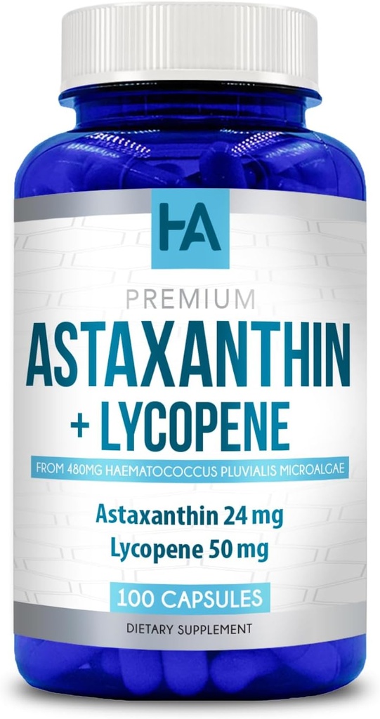 Astaxanthine et supplément de lycopène Lycopène 50mg Plus Astaxanthine Supplément de caroténoïdes 24mg pour le tannage de soins de la peau Vision et soutien de la santé cardiaque