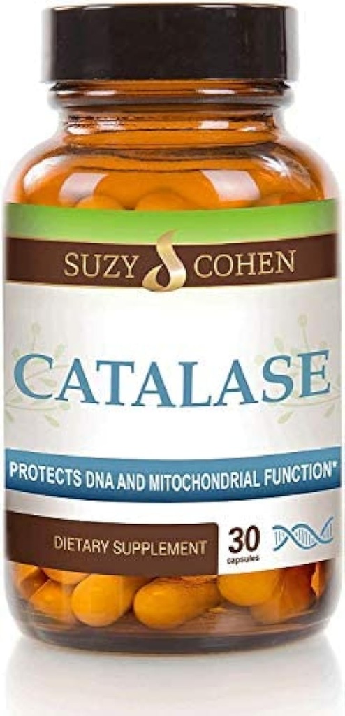 Suzy Cohen Catalase 12 500 CATu complément alimentaire, enzymes hépatiques, neutralise le peroxyde d'hydrogène, soutient la peau, les cheveux et le bien-être général, 30 capsules à libération retardée