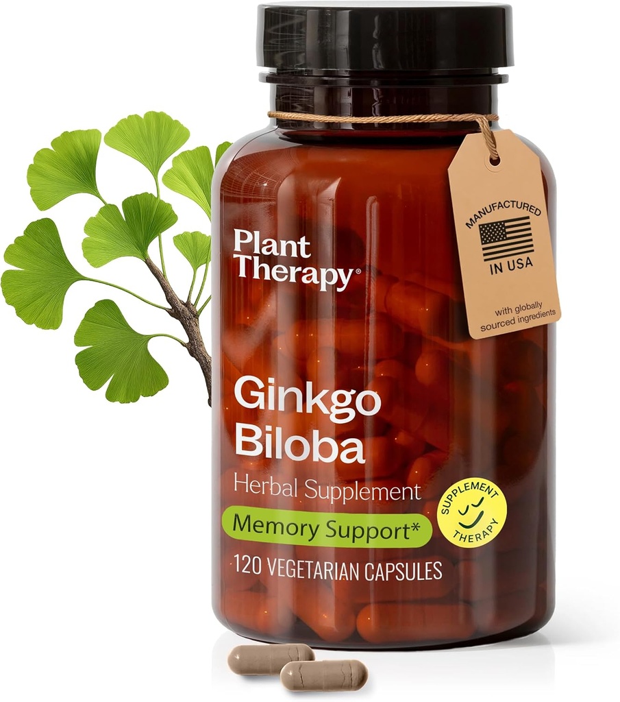 Thérapie végétale Ginkgo Biloba Capsules fabriquées aux États-Unis 4 mois d'approvisionnement soutient la mémoire Fonction cognitive, la circulation saine et les suppléments antioxydants pour les femmes et les hommes 120 Capsule végétarienne