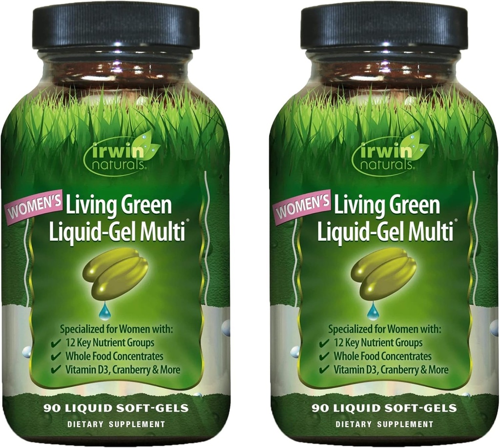 Irwin Naturals Women's Living Green Liquide-Gel Multi - 120 Liquide Soft-Gels, pack de 2 - Comprend 70 nutriments essentiels, vitamines et minéraux - 80 portions totales