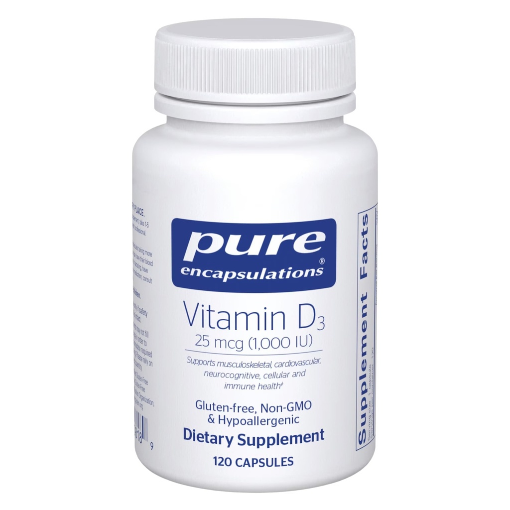 Encapsulations pures Vitamine D3 25 mcg (1 000 UI) - Supplément pour soutenir la santé des os, des articulations, du sein, du cœur, des colonies et des immunes - avec la vitamine D premium - 120 capsules